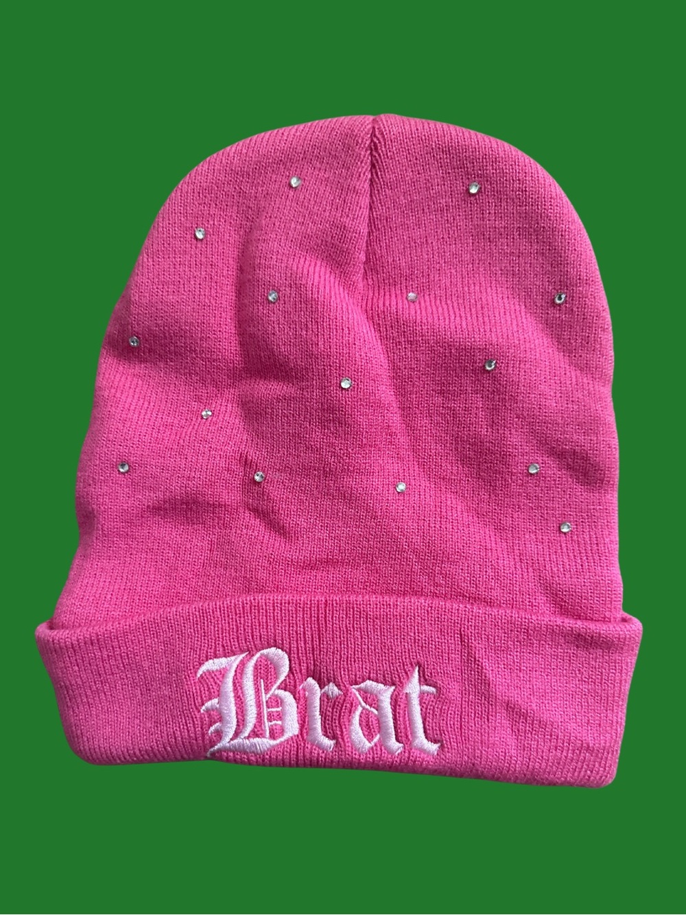 NO BRAND Rhinestone BRAT Beanie Foldover ONE SIZE GIRL'S Warm Weather Cute Funky